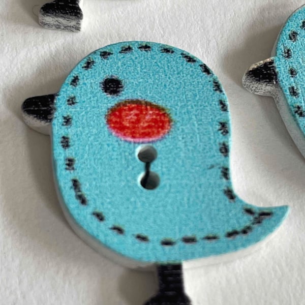 6 little Pale Blue Bird Buttons 