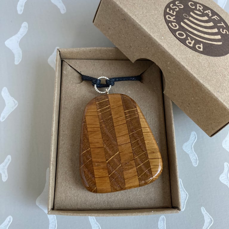 Glossy striped oak pendant necklace - I used to be a church pew