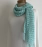 COTTON  and SILK scarf. 'Wayside' . Lightweight , all-seasons. Pale blue. - Image 5