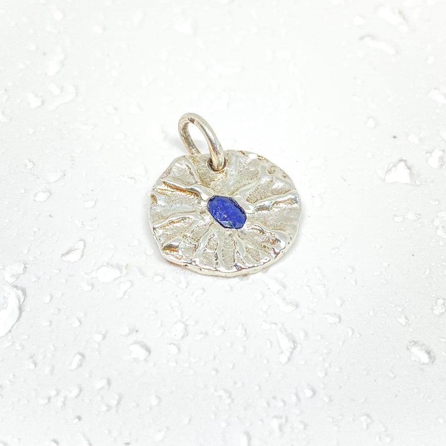 Sapphire Molten Silver Pendant Handmade