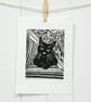 Black Cat Linocut Print - Hand Pulled Linocut Print - Image 3