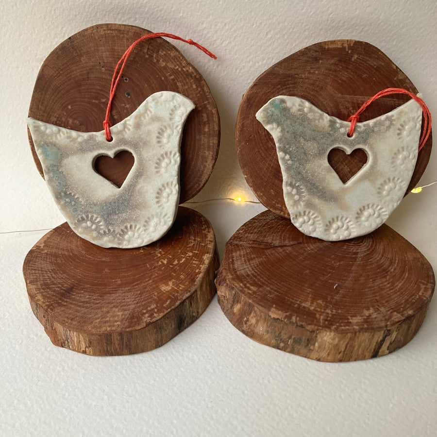 Pair of Bird Decorations with Hearts