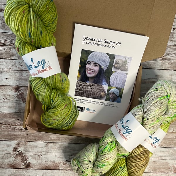 Hat knitting kit with one skein of hand dyed yarn