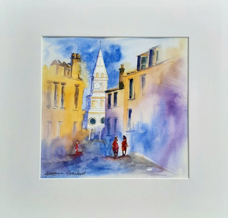 Original Watercolour Painting. The Town Hall. Ready to Frame. Free UK Post