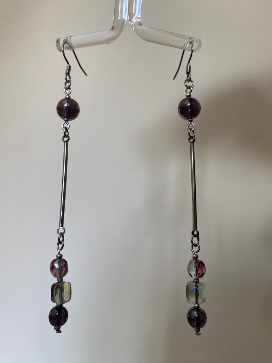 Lena - Long Purple Earrings 