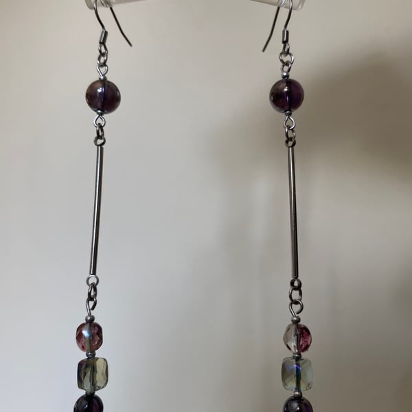 Lena - Long Purple Earrings 