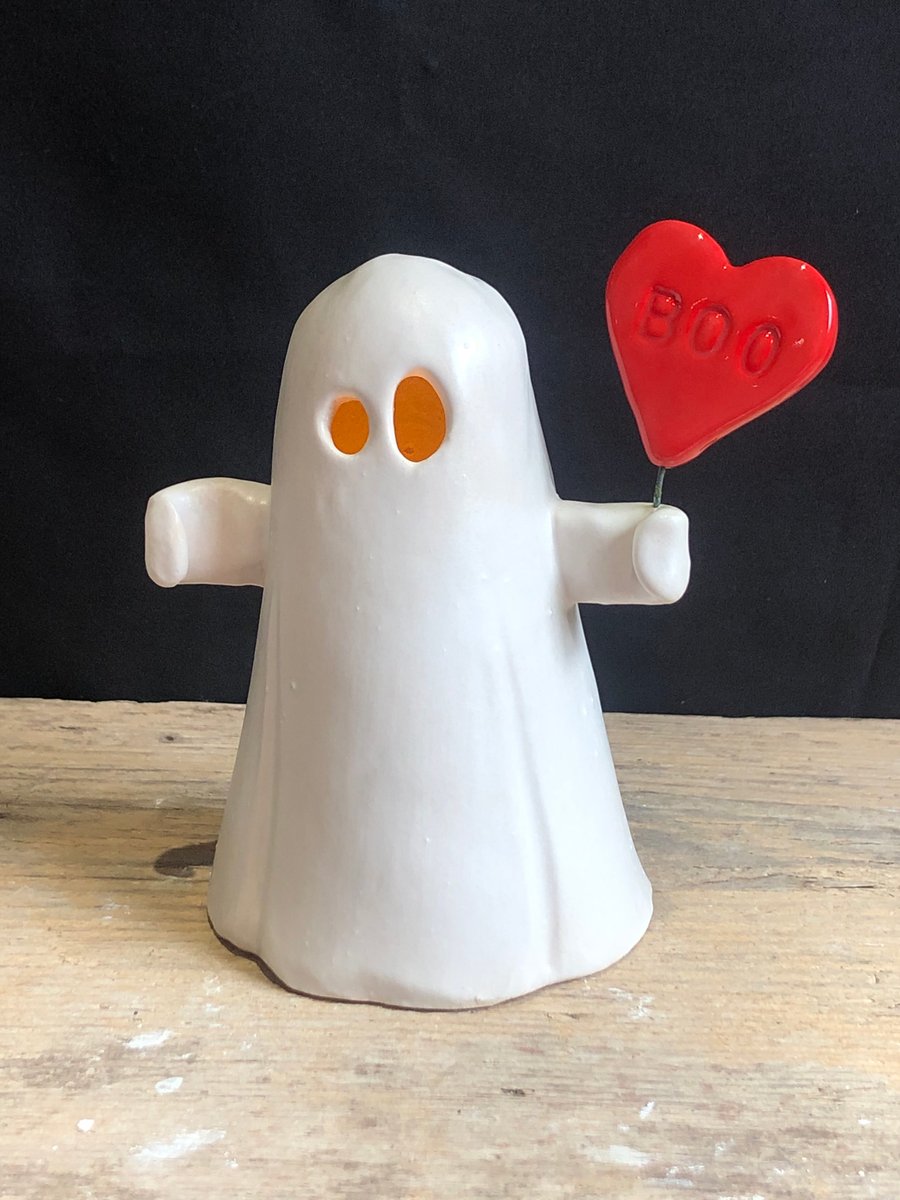 Ghost with BOO heart tea-light holder (tall)