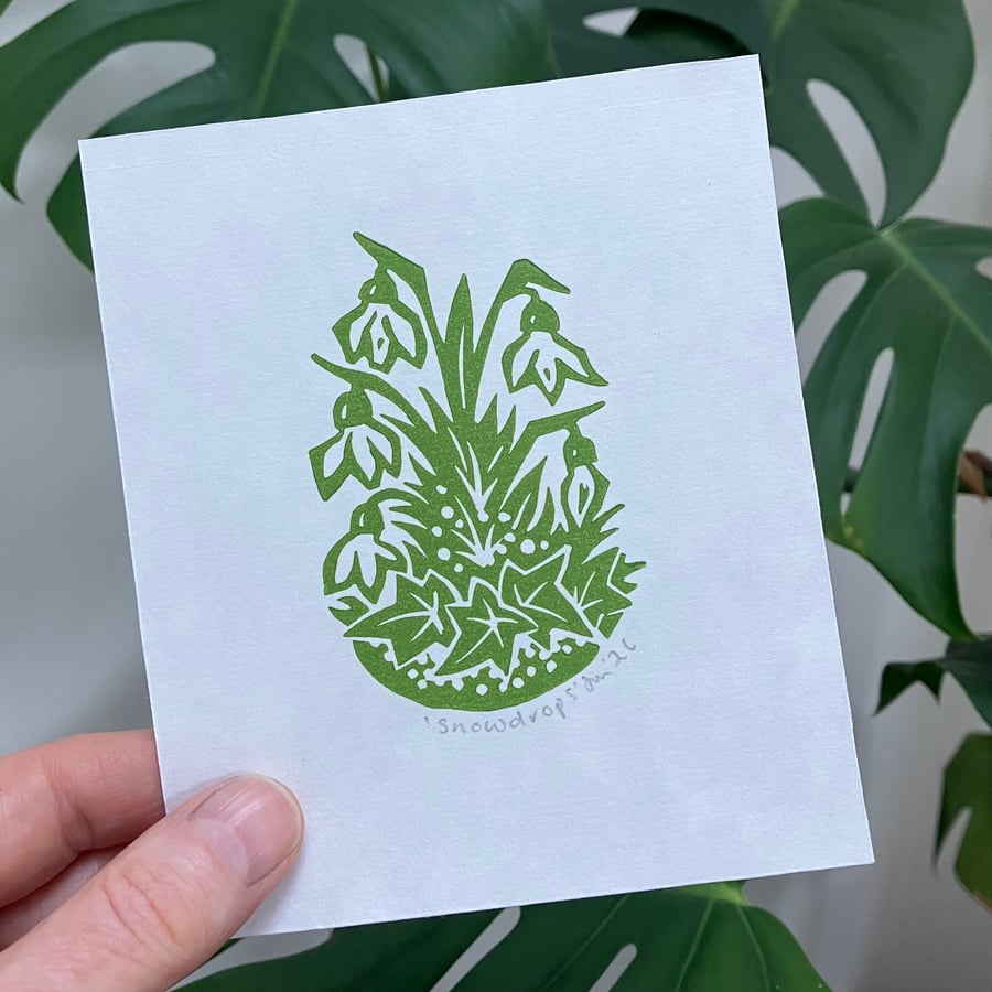Snowdrops - Original Handprinted Lino Print