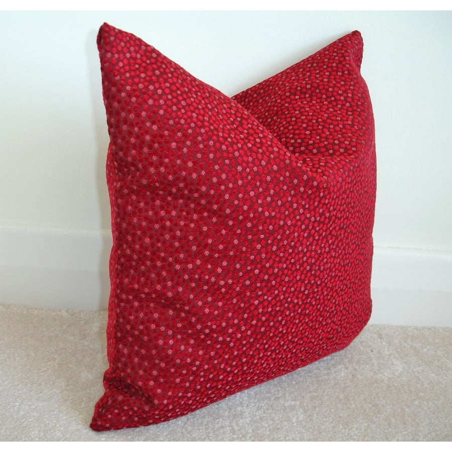 Red Cushion Cover 16 inch Chenille 16" Pink Spots 40cm Square With Zip