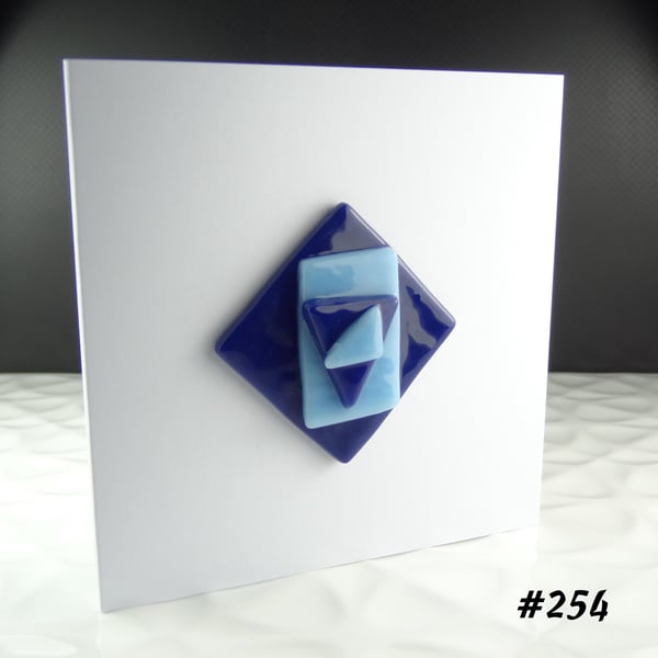 Blue fused glass blank card, handcrafted, unique - 3 options