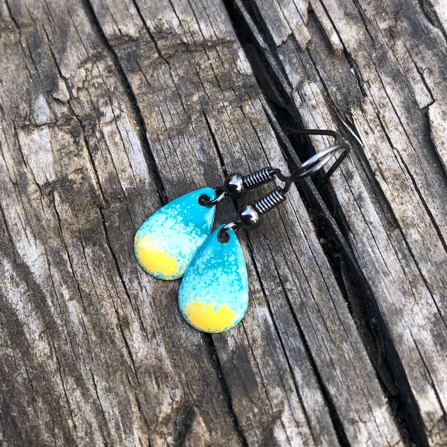‘Beachlet’ Enamel Teardrop Earrings. Sterling silver upgrade available. 