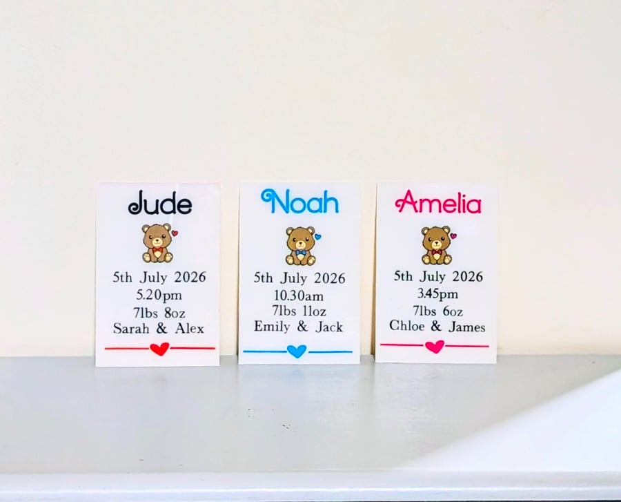 Personalised Baby Birth Announcement Sign - Teddy Bear Nursery Keepsake