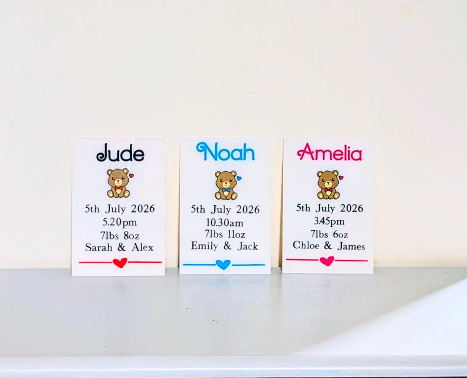 Personalised Baby Birth Announcement Sign - Teddy Bear Nursery Keepsake
