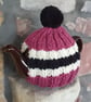 Small Tea Cosy for 2 Cup Tea Pot, Pink, Black, Cream Hand Knitted, Wool Mix - Image 2