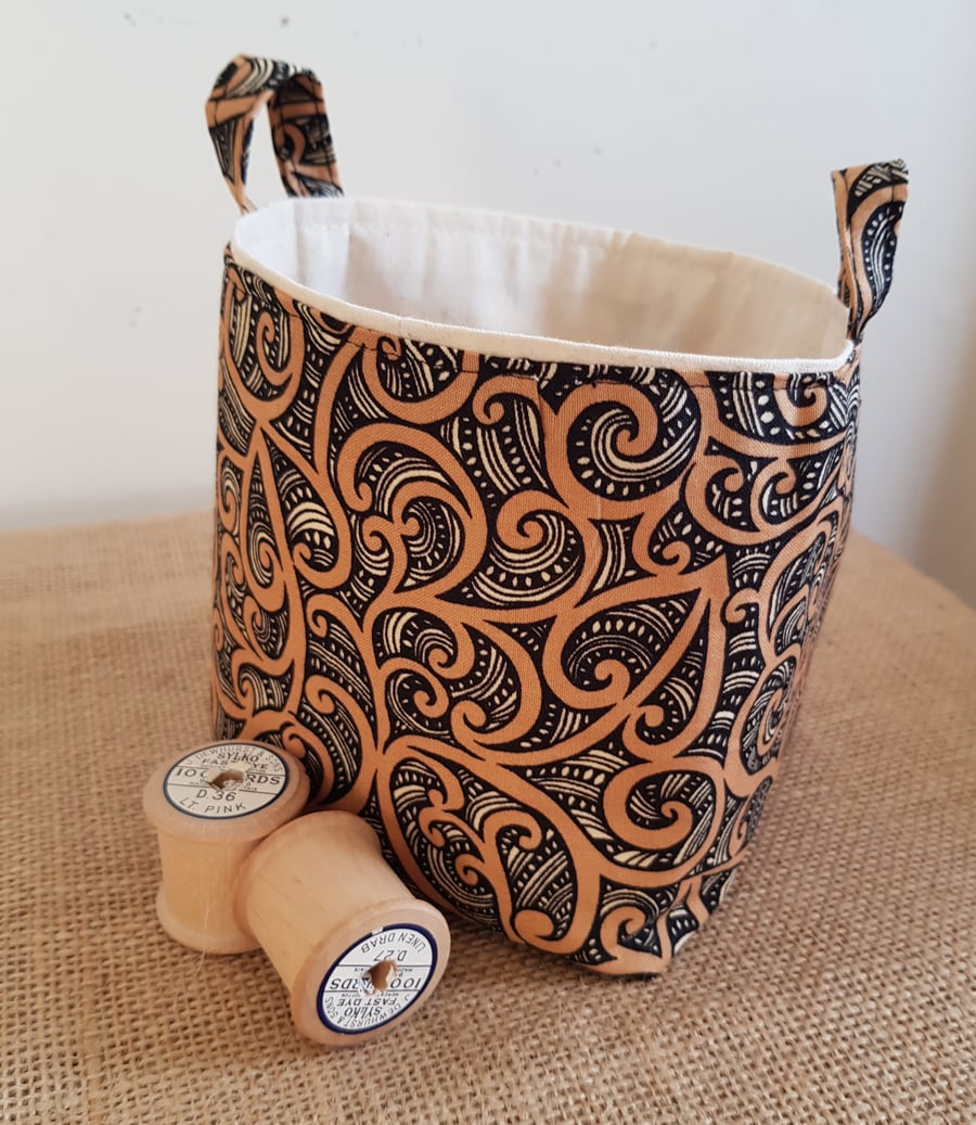 Fabric storage container imperfect: tan and black swirl design