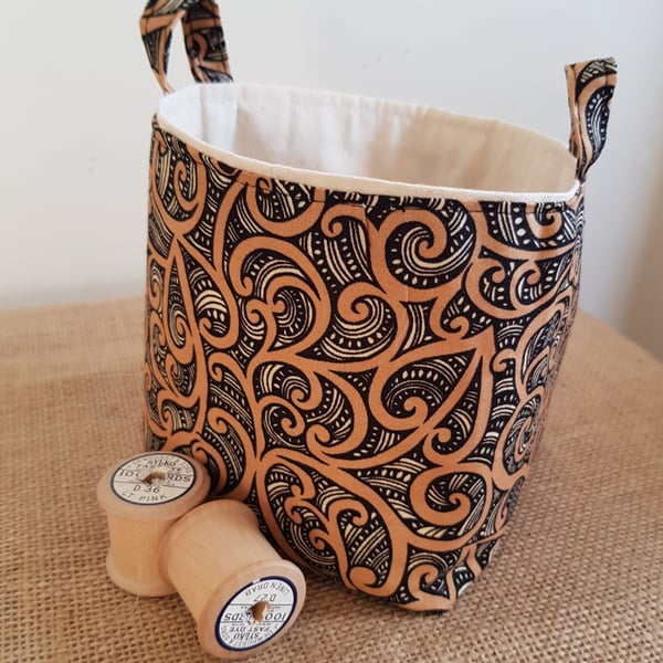 Fabric storage container imperfect: tan and black swirl design