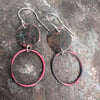 Verdigris and Red Copper Hoop Dangle Earrings