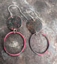 Verdigris and Red Copper Hoop Dangle Earrings - Image 1