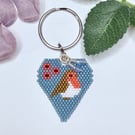 Robin and poppies beadwork remembrance keyring