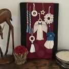 Boho macrame Christmas decoration set- teal trim