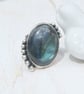 Large Labradorite Rustic Ring, Sterling Silver and Copper Ring Size R - Image 6
