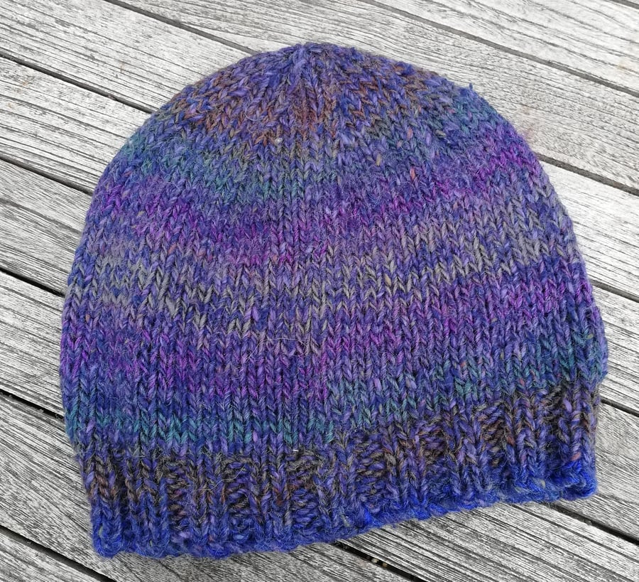 Hand knitted, Blue  Noro Wool Silk Slouchy Hat