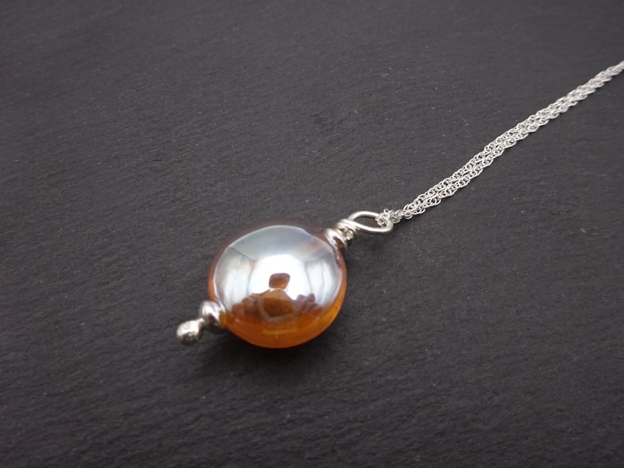 lampwork glass gold pendant necklace, sterling silver chain jewellery