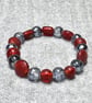 Silver-Grey Chunky Glass Bead and Frosted Dark Red Glass Bead Elastic Bracelet