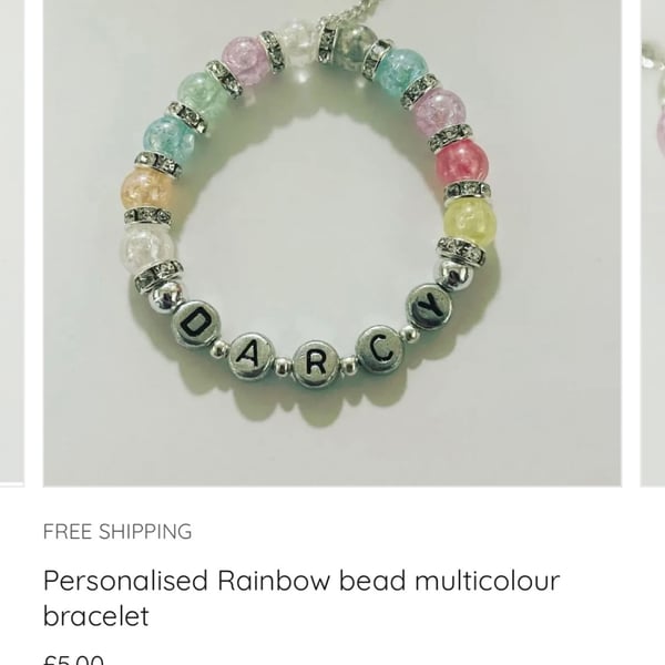 Personalised multicolour stretch beaded rhinestone spacer bracelet 