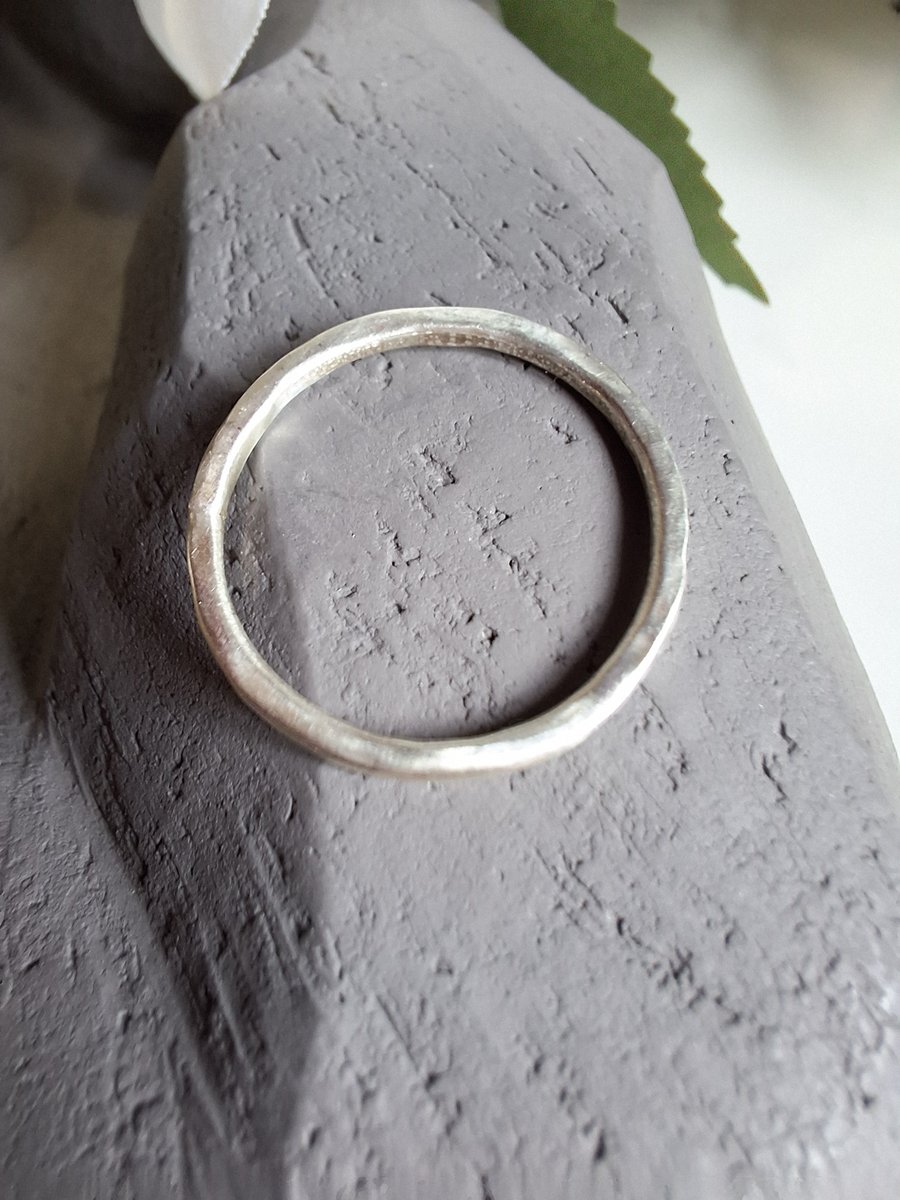 Stacking Ring in Recycled Sterling Silver, Round with Hammered Finish