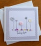 Thinking of You Card - Flowers, Hearts and Sequins - Pastels and Grey