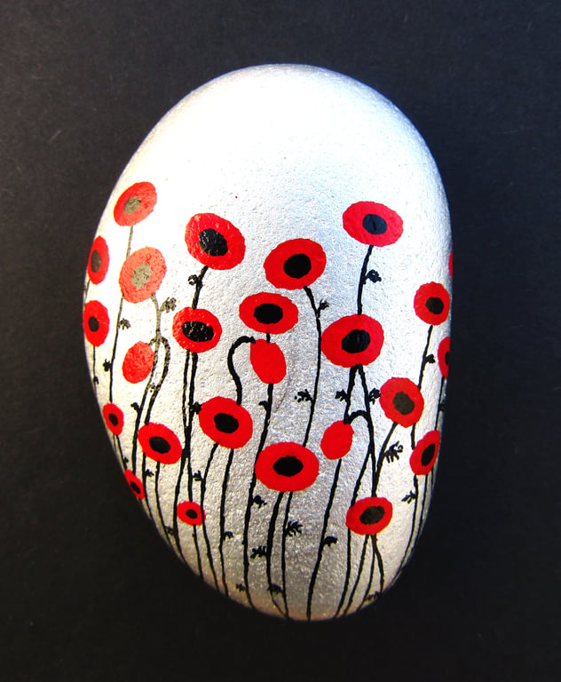 Poppy Painting, Rock Art, Flowers, Hand Painted Stone, Sympathy Gift Pebble