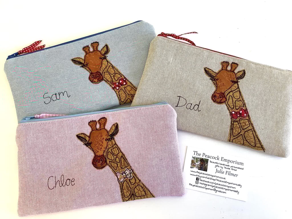 Custom Giraffe Makeup Bag - Personalised Giraffe Cosmetic Pouch - free motion