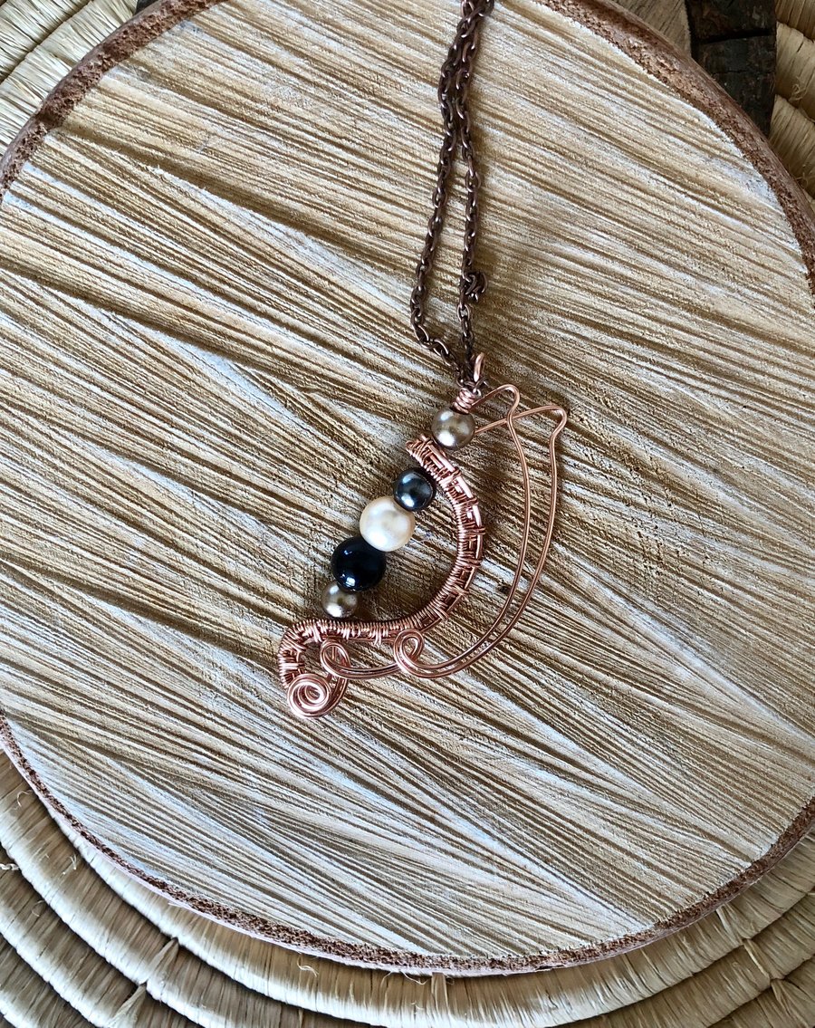 Papilio Nephelus Butterfly - Wire Wrapped Necklace Pendant