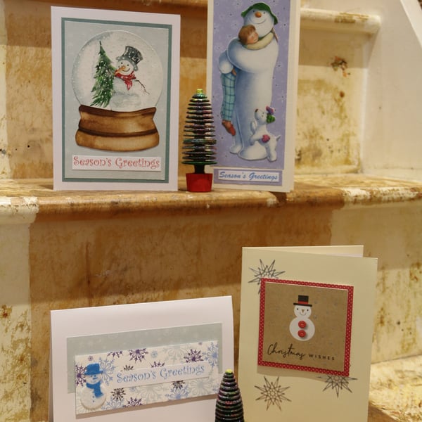 4 Snowman Christmas Cards with envelopes, 4 assorted designs