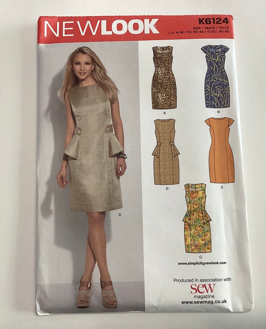 Sewing pattern, uncut, New Look, k6124, dress pattern, 