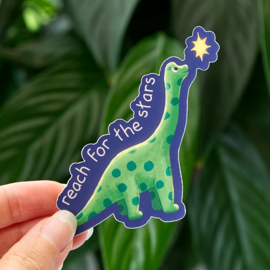 Dinosaur and Stars Illustrated Matte Vinyl Sticker