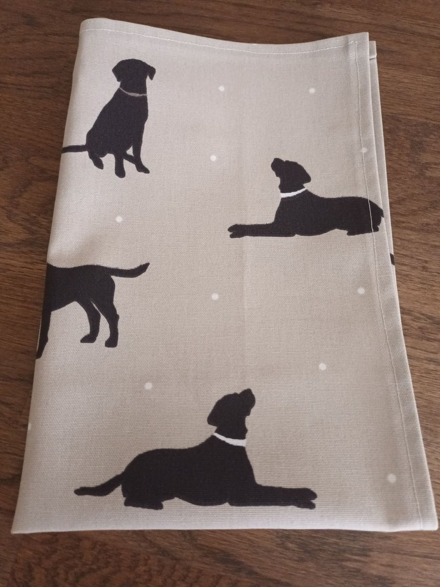 Black Labrador, Dog Tea Towel. Natural Linen look. With Free Delivery