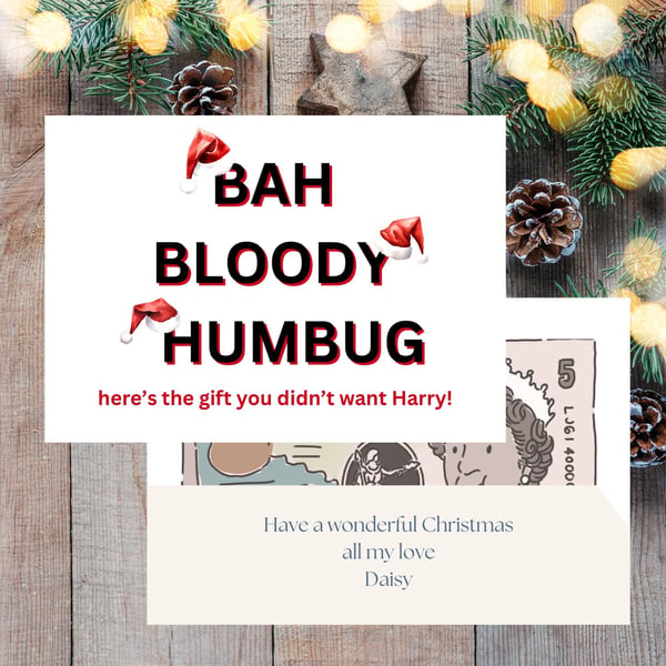 Funny Personalised Money Gift Card and Envelope for Christmas 