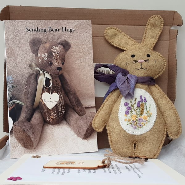 Sending Bear hugs bunny hugs letterbox gift set, woodland bunny, birthday