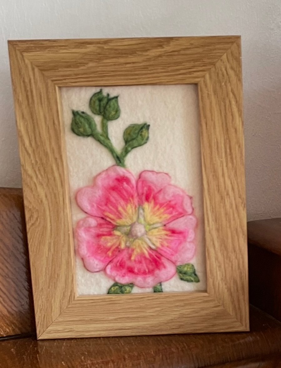 Hand Felted Hollyhock Textile Artwork