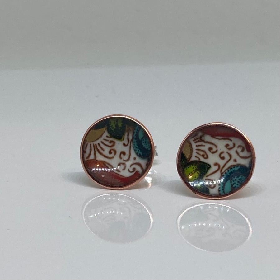 Jacobean Chintz Enamel stud earrings