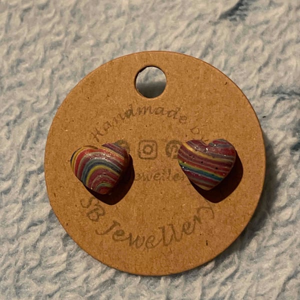 Handmade Polymer Clay Multi Coloured Stripped Stud Earrings