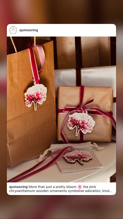 Wedding Decor Favours Flowers chrysanthemum Wooden Ornament Chic set of 3