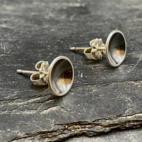 Handmade Sterling Silver Oxidised Earrings-Disk Studs