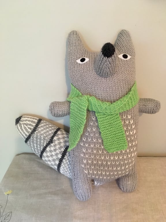 Large grey hand knitted wolf  doll 