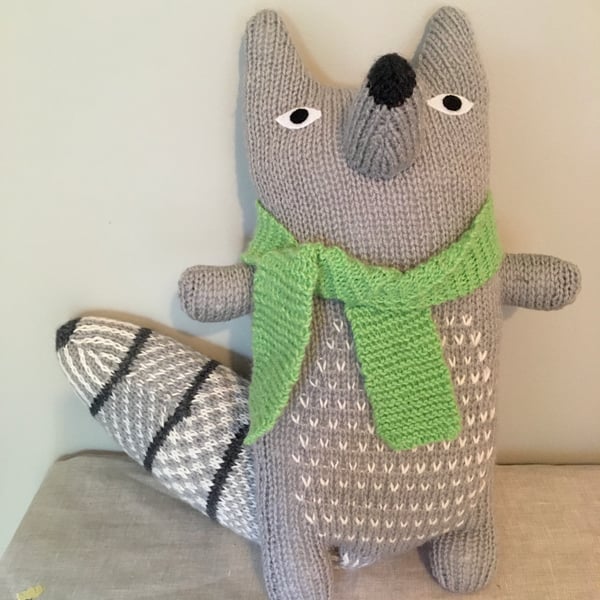 Large grey hand knitted wolf  doll 