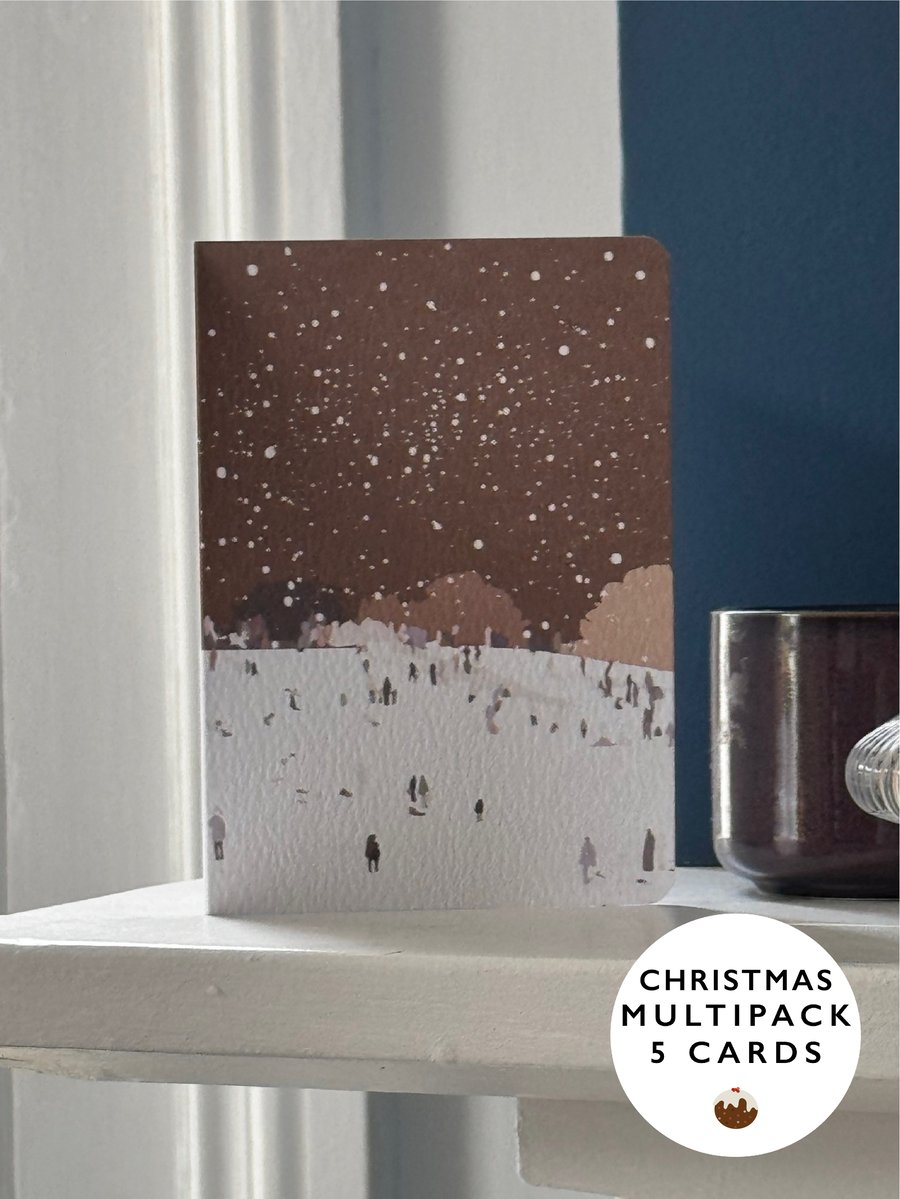 Christmas Card Sledging Winter Season Card Multi (5-pack)