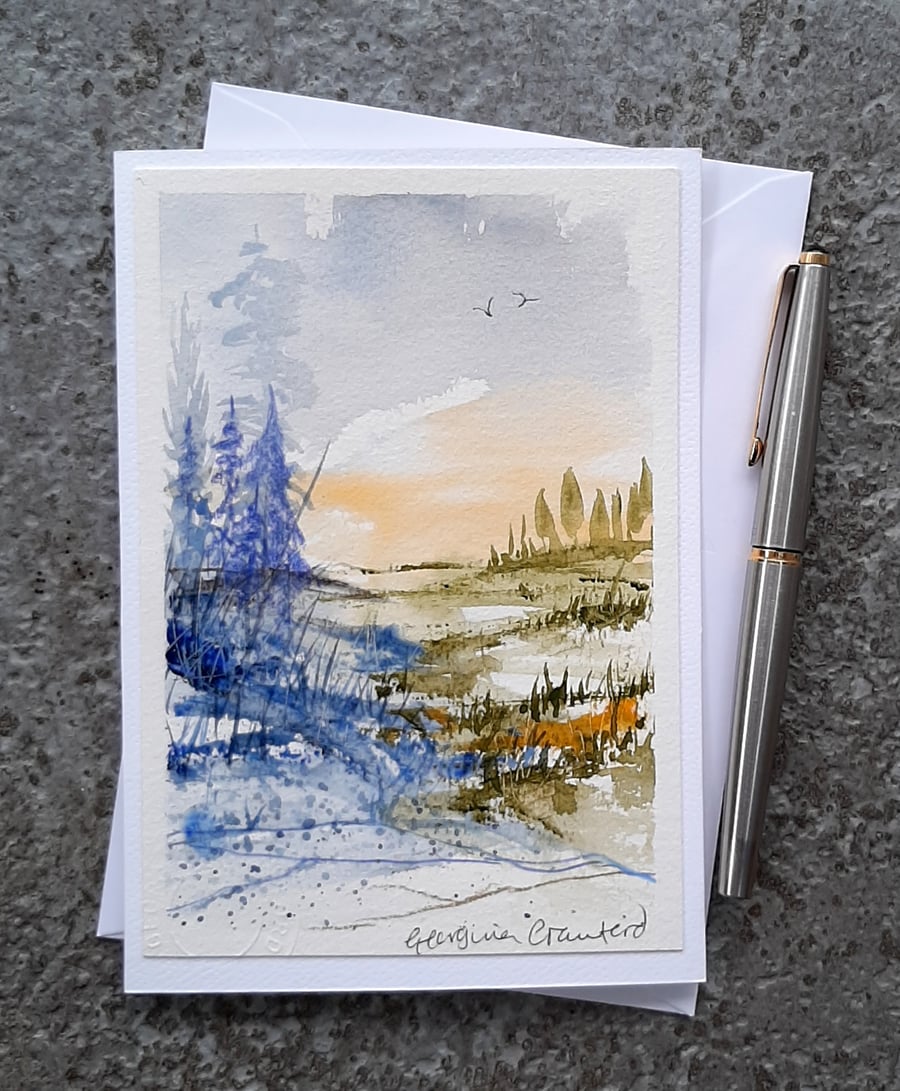 Long Shadows. Handpainted Watercolour Blank Cards