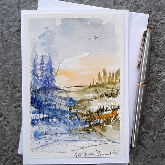 Long Shadows. Handpainted Watercolour Blank Cards